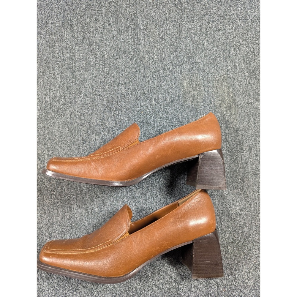 Harve Benard Oliver Tan Leather Square Toe Block Heel Loafers Womens 6M - Picture 5 of 8
